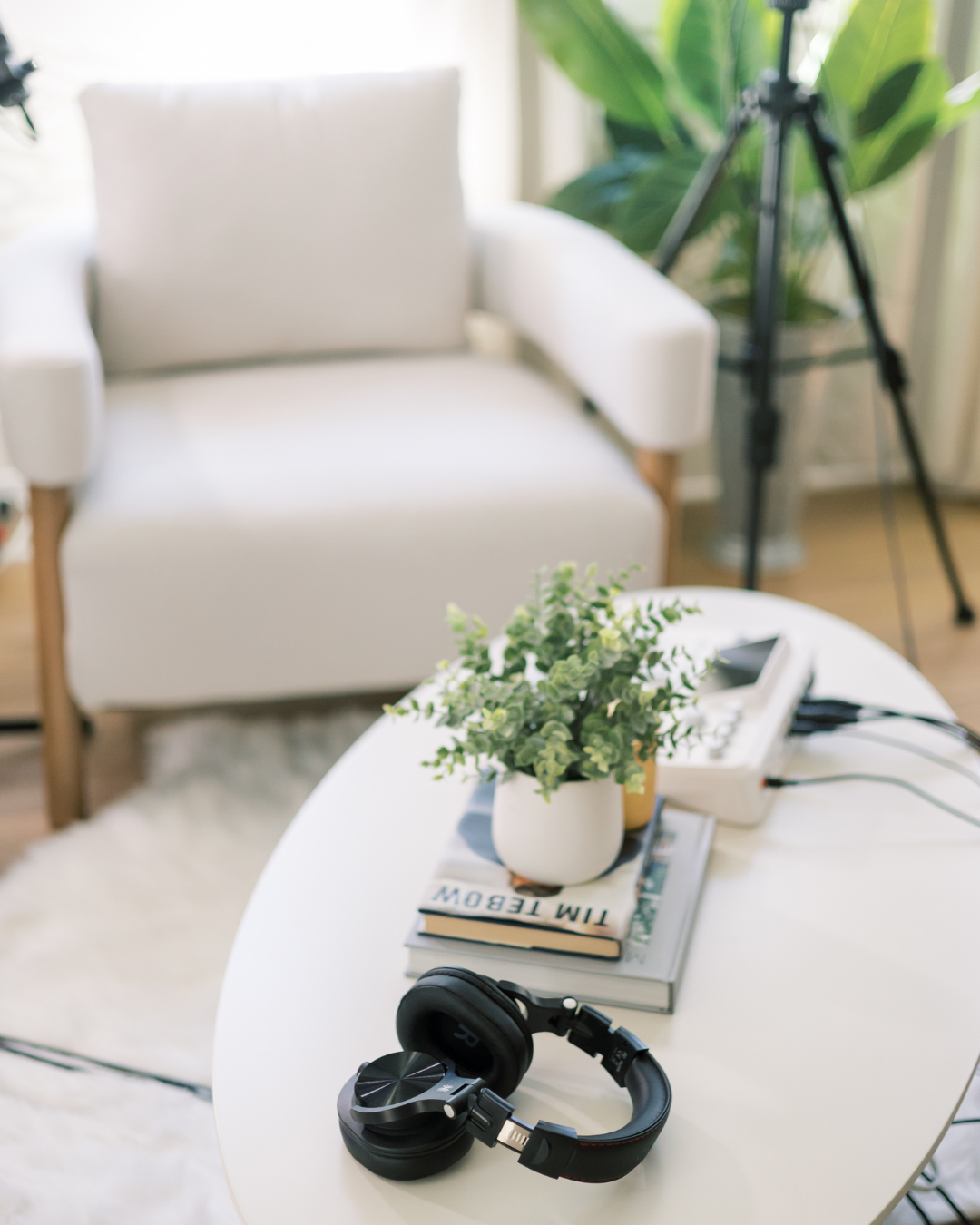 Podcast studio atmosphere and equipment