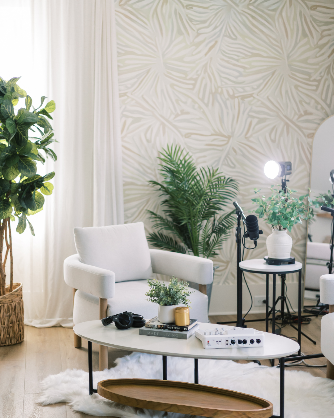 Podcaster recording in studio